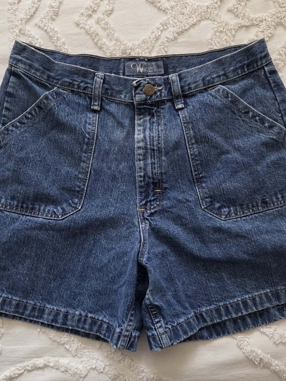 Vintage Wrangler For Women Denim Shorts High Waisted Patch Pocket Measured 27"